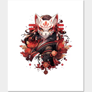 Warrior with a cat mask Posters and Art